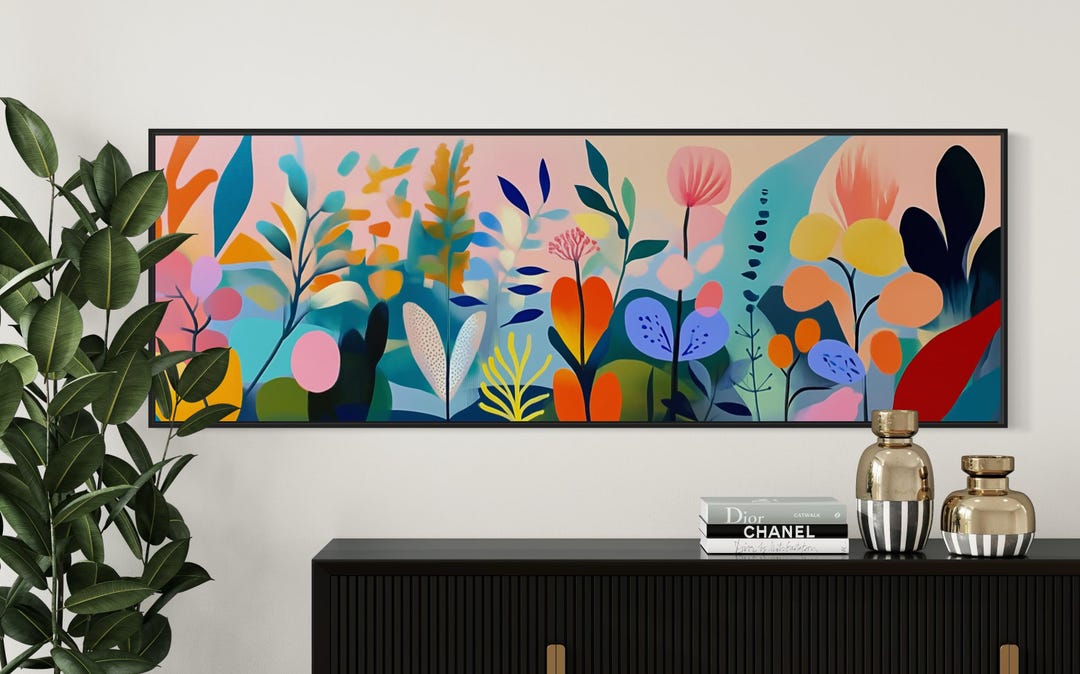 Boho Botanical Wall Art - Colorful Abstract Floral Canvas, Modern ...