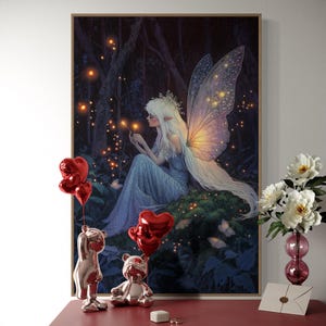 Mystical Fairy Art Print – Ethereal Elf in Enchanted Forest, Fantasy Wall Art, Whimsical Fairy Decor, Nature-Inspired Magic