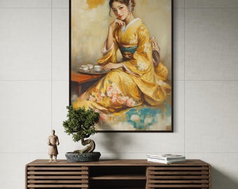Quadro con ragazza in kimono giapponese - Elegante ritratto di geisha
