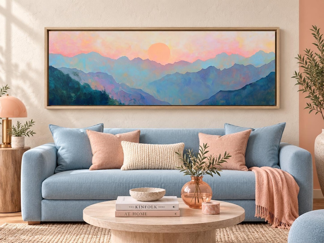 Abstract Mountain Canvas Wall Art - Colorful Sunrise and Misty