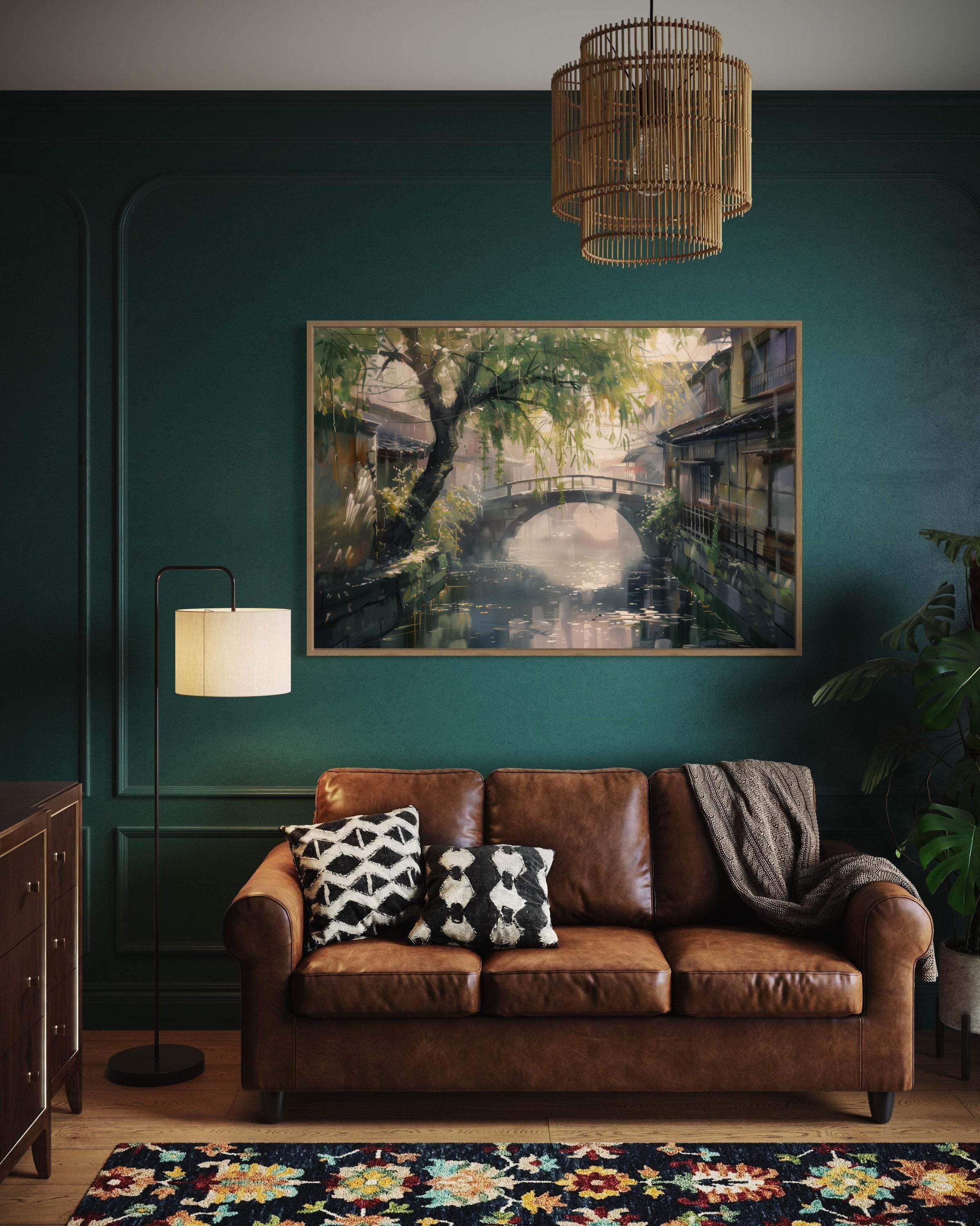 Tranquil Japanese Village Canvas - Zen Decor With Water Reflection