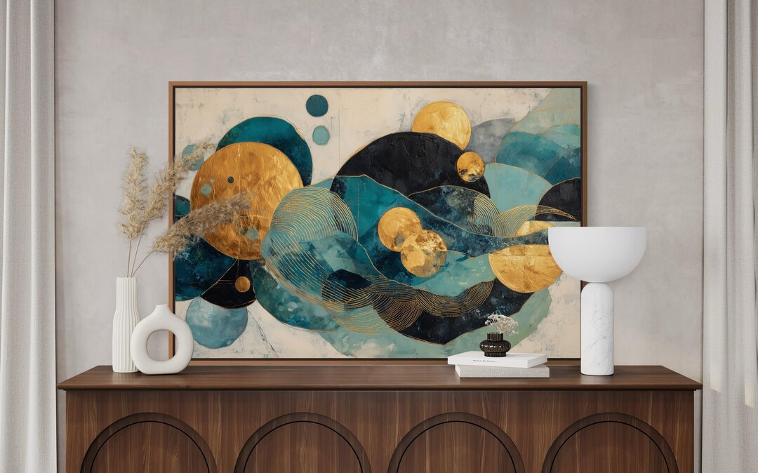 Teal and Gold Abstract Art Print – Modern Geometric Wall Decor, Luxury ...