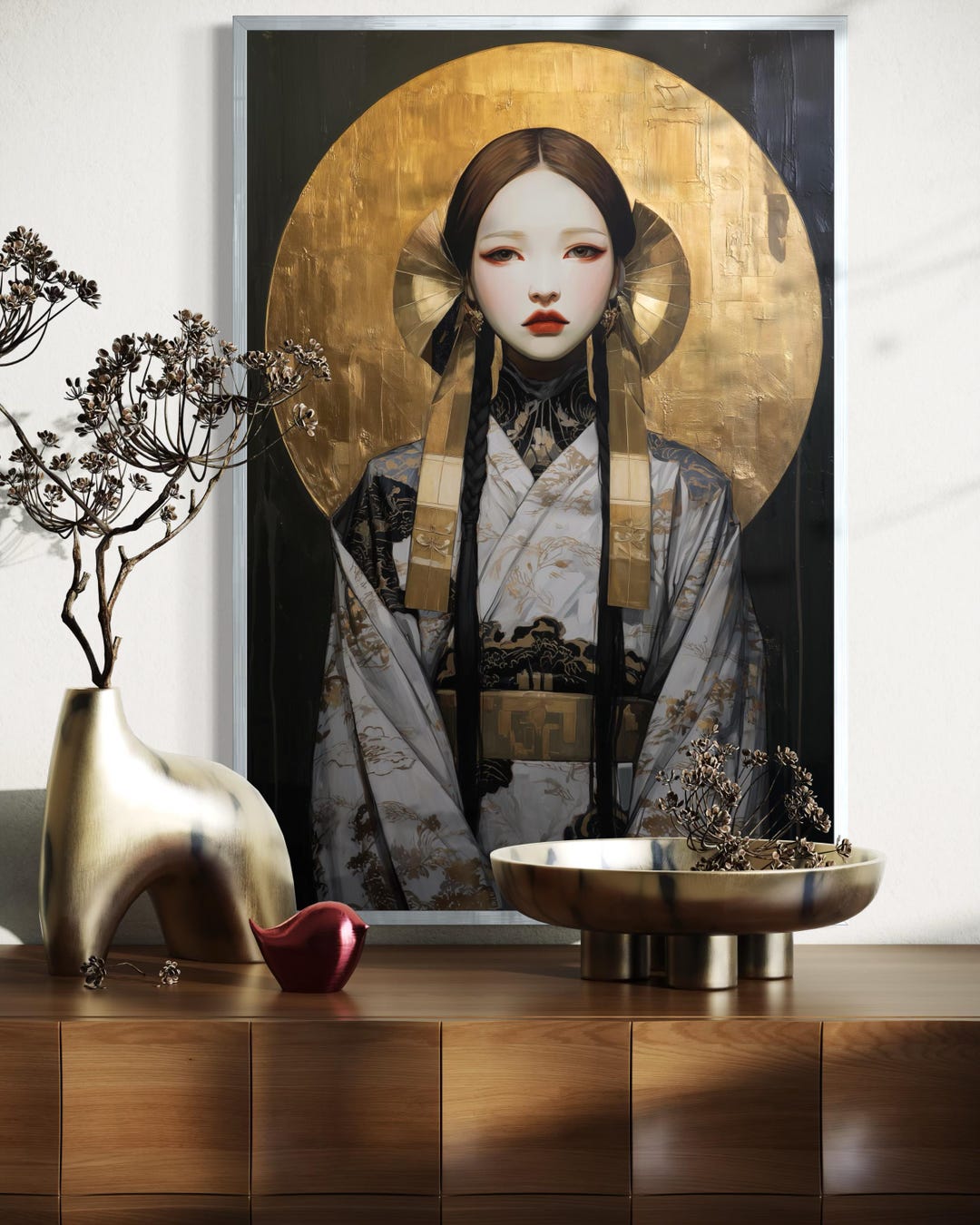 Japanese Woman Art Print - Elegant Geisha Portrait Wall Art, Minimal ...
