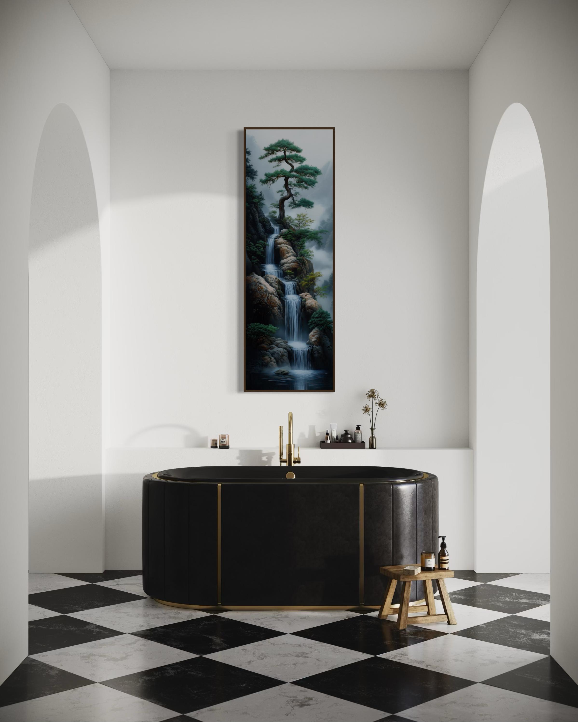 Zen Waterfall Wall Art - Tall Vertical Japanese Landscape Print With ...