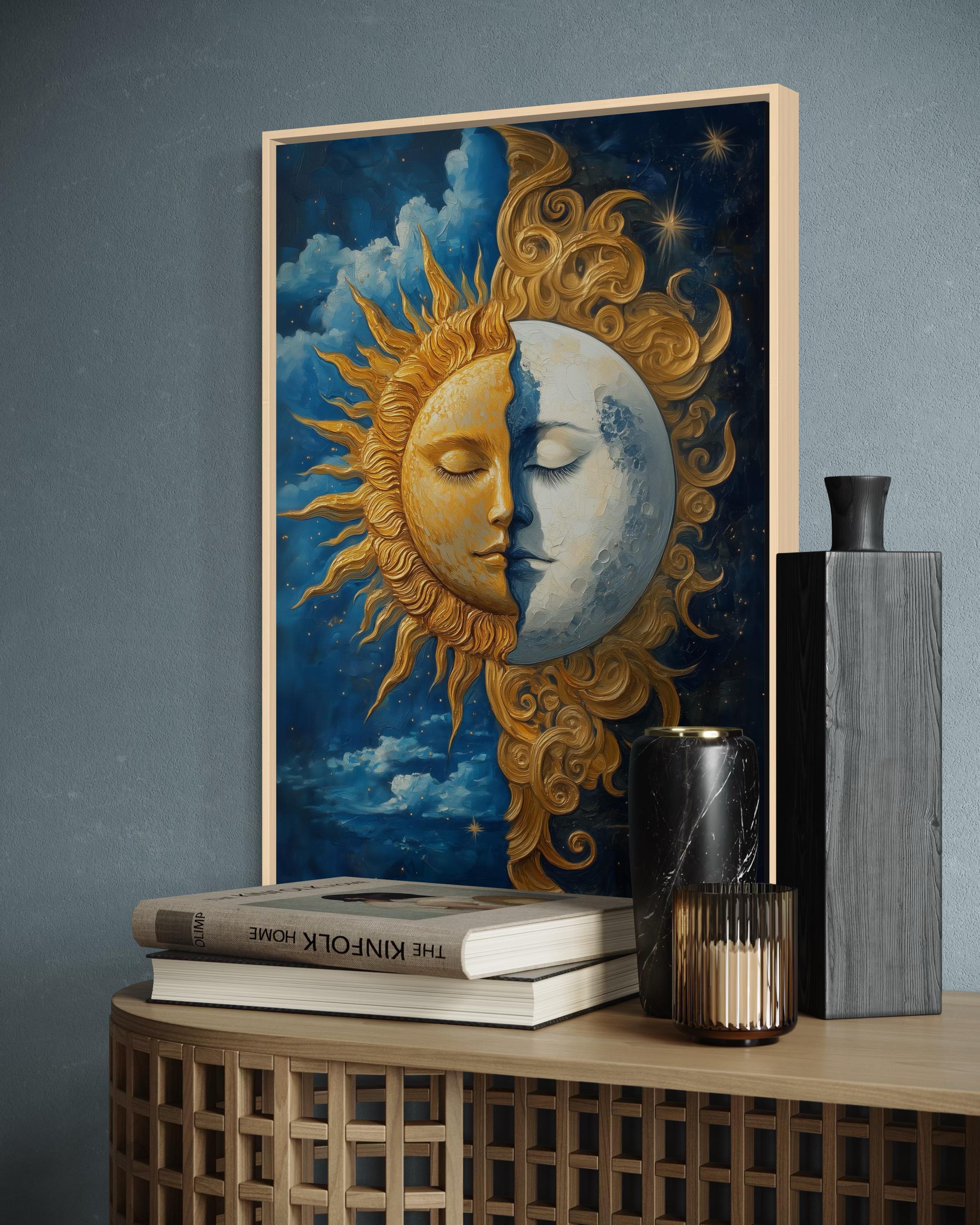 Sun and Moon Wall Art – Celestial Face Print, Boho Spiritual Home Decor ...