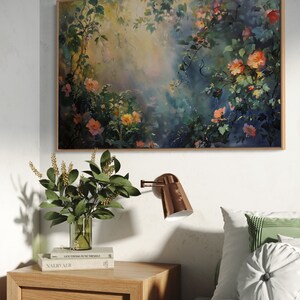 A sun-dappled garden, lush with blooming roses and climbing vines, bathes in the gentle caress of morning light, creating a serene and enchanting scene.