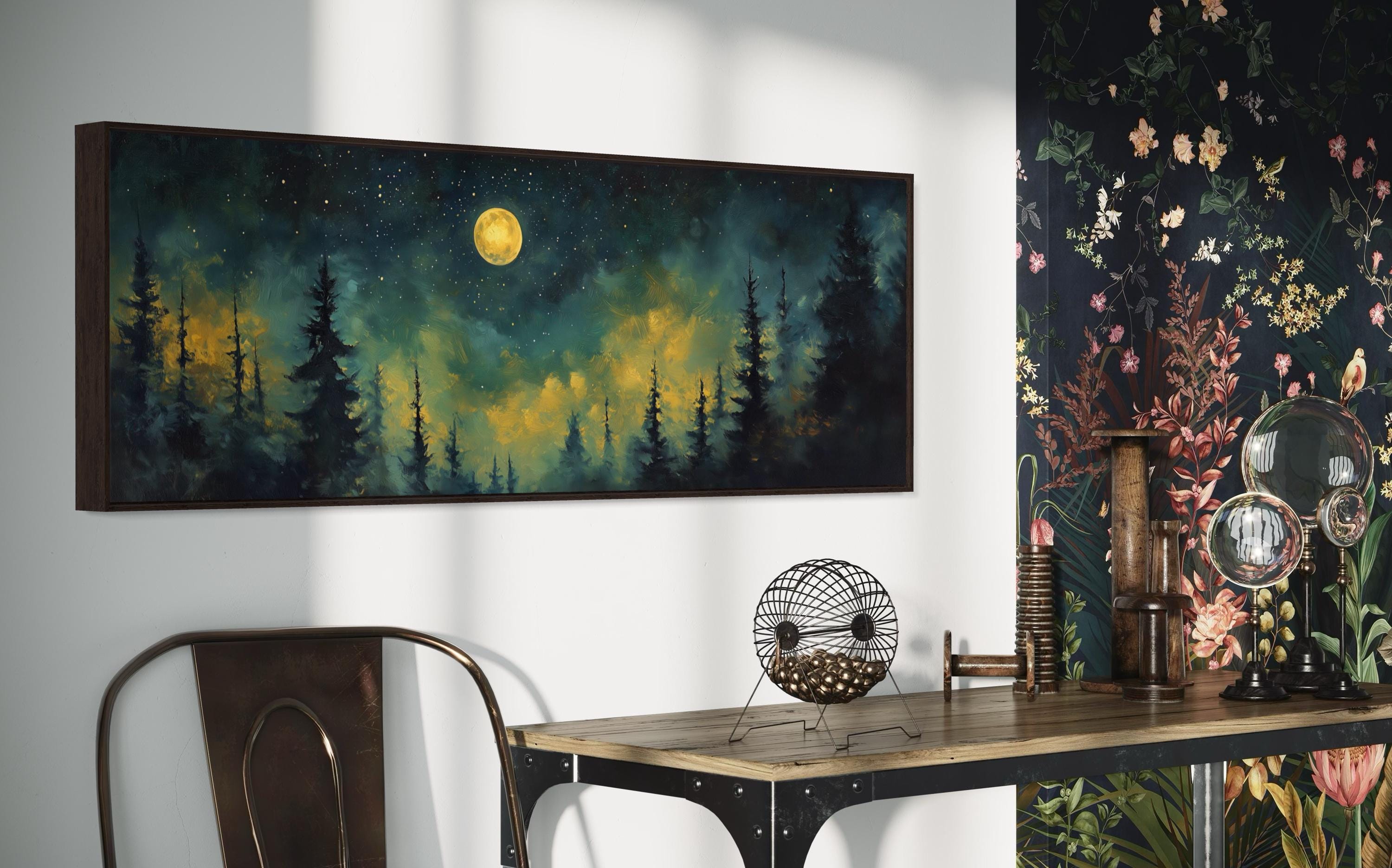 Mystical Forest Panorama - Starry Night Sky and Full Moon Print ...