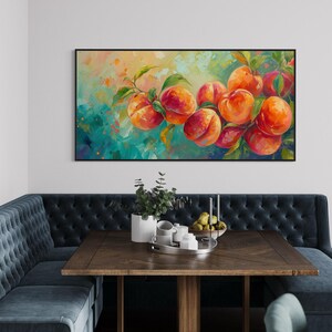 Just Peachy - Vibrant Peach Tree Fruit Painting Print, Colorful Nature Scene Art Print for Kitchen and Restaurant Wall Decor image 3