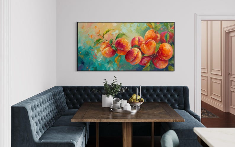 Just Peachy - Vibrant Peach Tree Fruit Painting Print, Colorful Nature Scene Art Print for Kitchen and Restaurant Wall Decor image 3