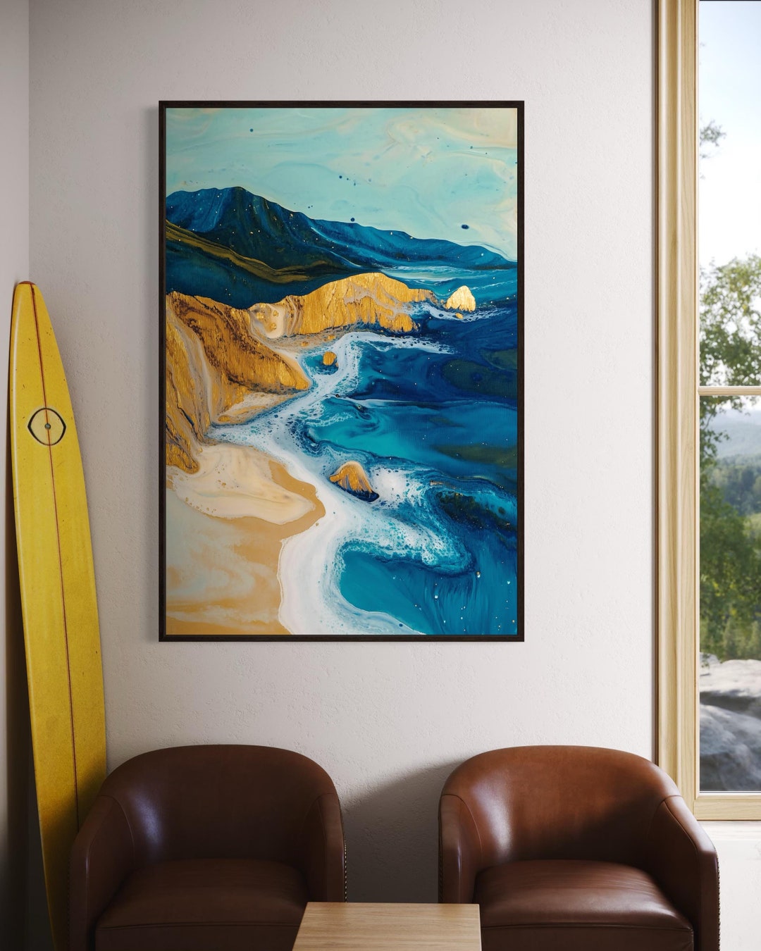 Abstract Seascape Canvas – Modern Coastal Wall Art, Gold Leaf Ocean Art ...