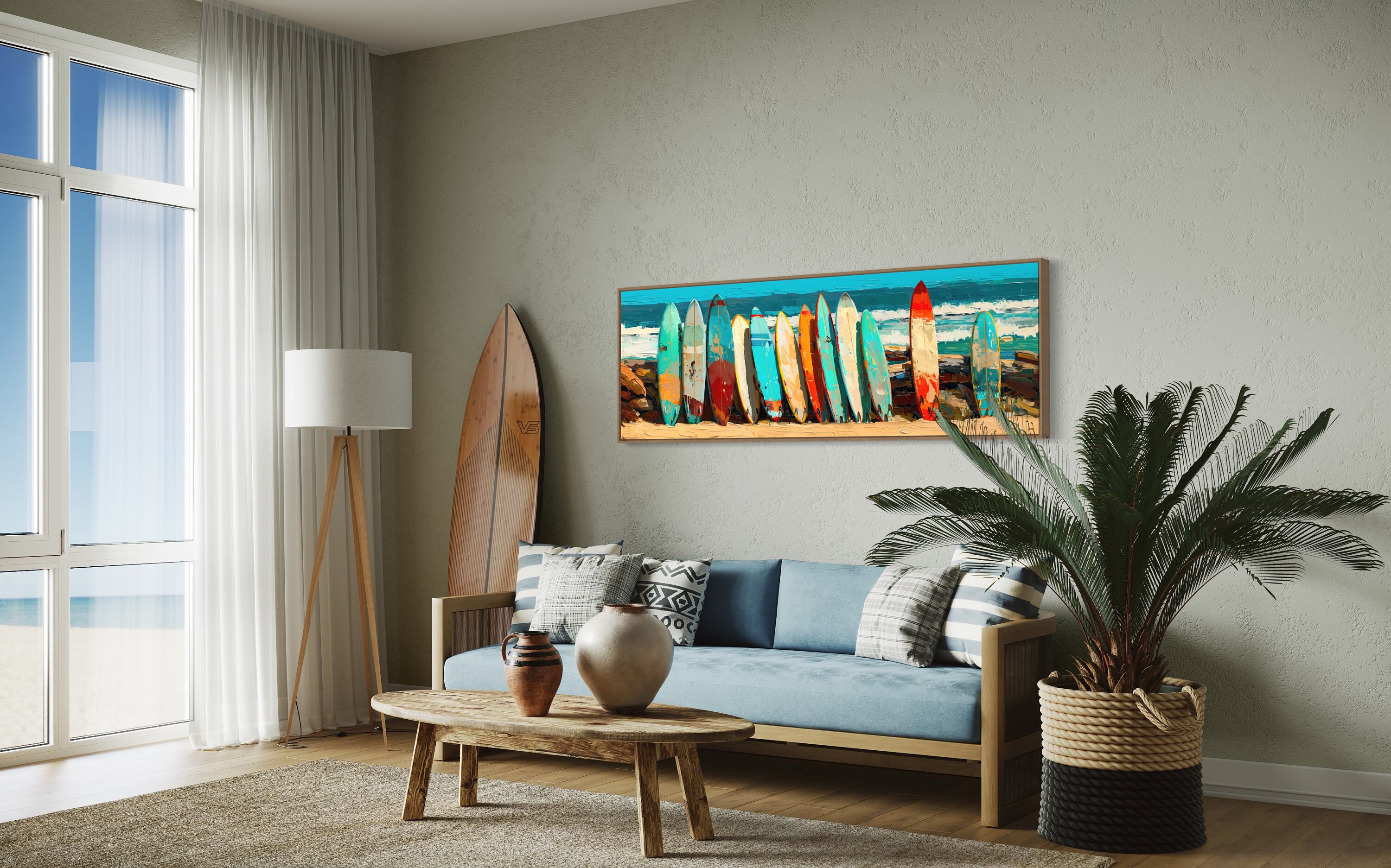 Panoramic Surfboard Wall Art - Coastal Beach House Decor, Narrow ...