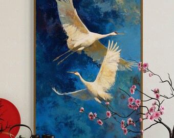 【原画】『Crane in the Clouds』 Midnight Cranes Poster - Cranes in sky - desenio.com