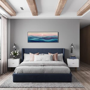 Stylized waves in soothing dusk hues, where serene blues meld into soft pinks, encapsulating the peaceful embrace of the evening by the sea.