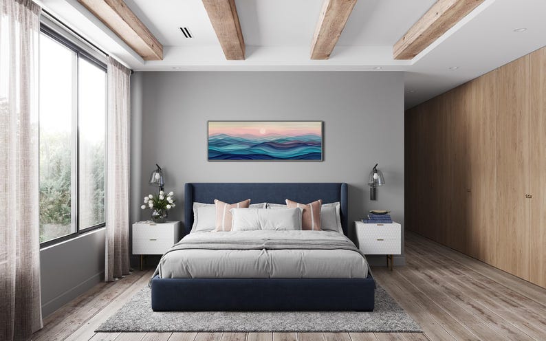 Stylized waves in soothing dusk hues, where serene blues meld into soft pinks, encapsulating the peaceful embrace of the evening by the sea.