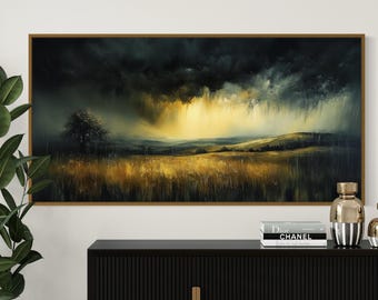 Storm Over Golden Fields Canvas – Dramatic Sky Wall Art, Moody Landscape Print, Atmospheric Nature Decor for Living Room or Bedroom