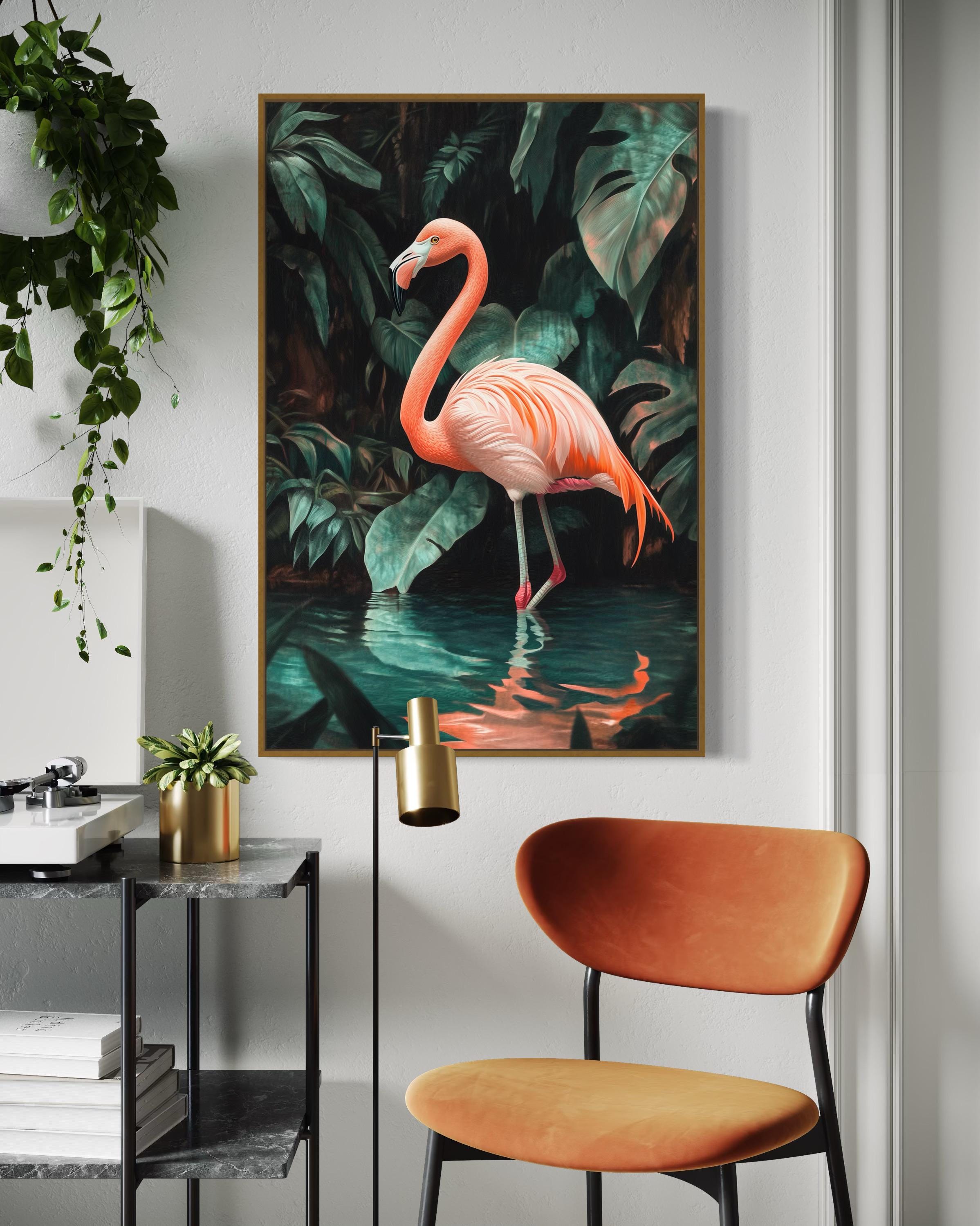 フラミンゴのアートプリント – 熱帯の鳥の壁掛けアート、ジャングルの