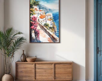 Amalfiküste Kunstdruck – Italien im Aquarell-Stil, Küstenlandschaft, modernes Wohndekor