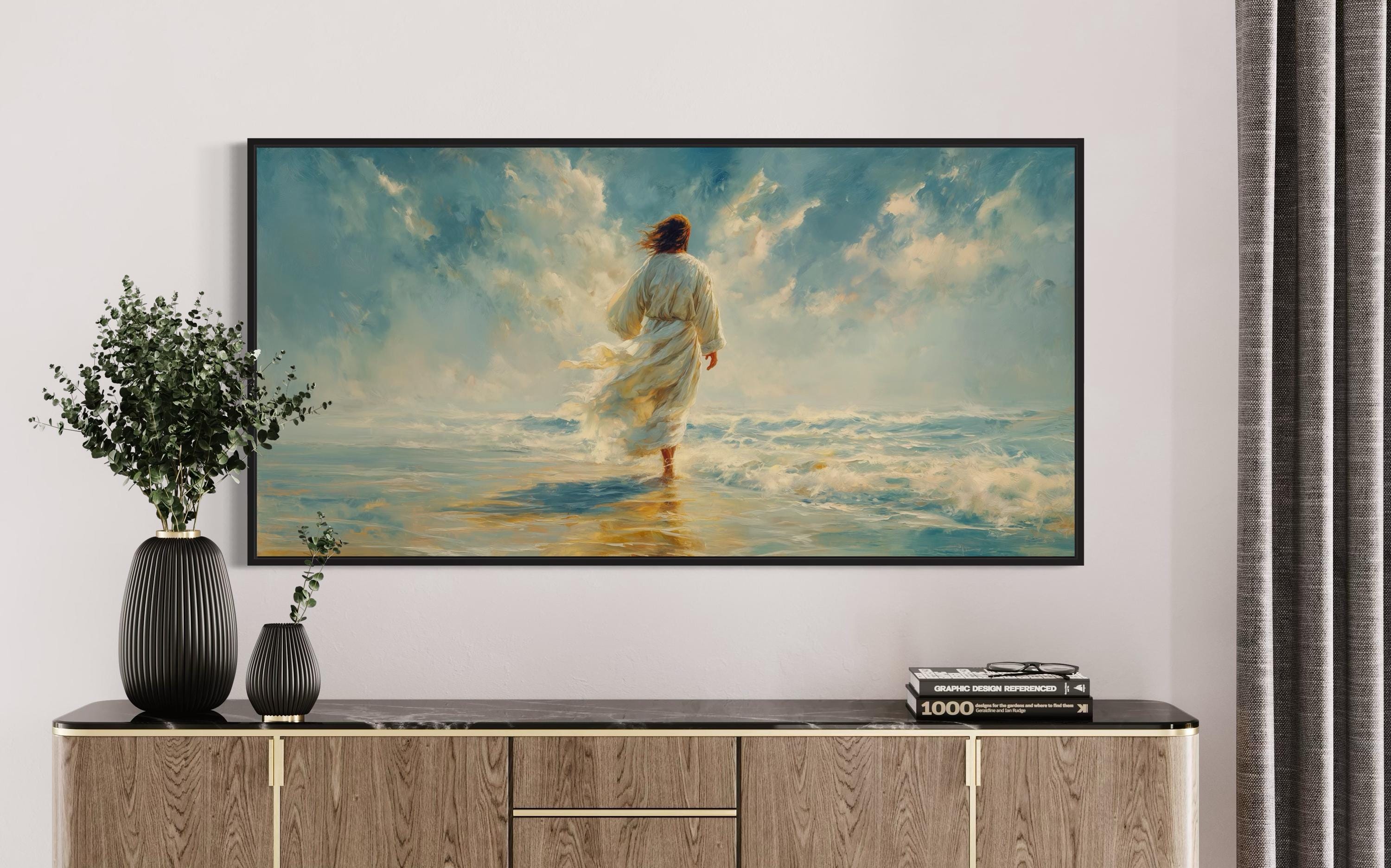 イエスが水の上を歩くアートプリント – キリスト教の壁掛けアート