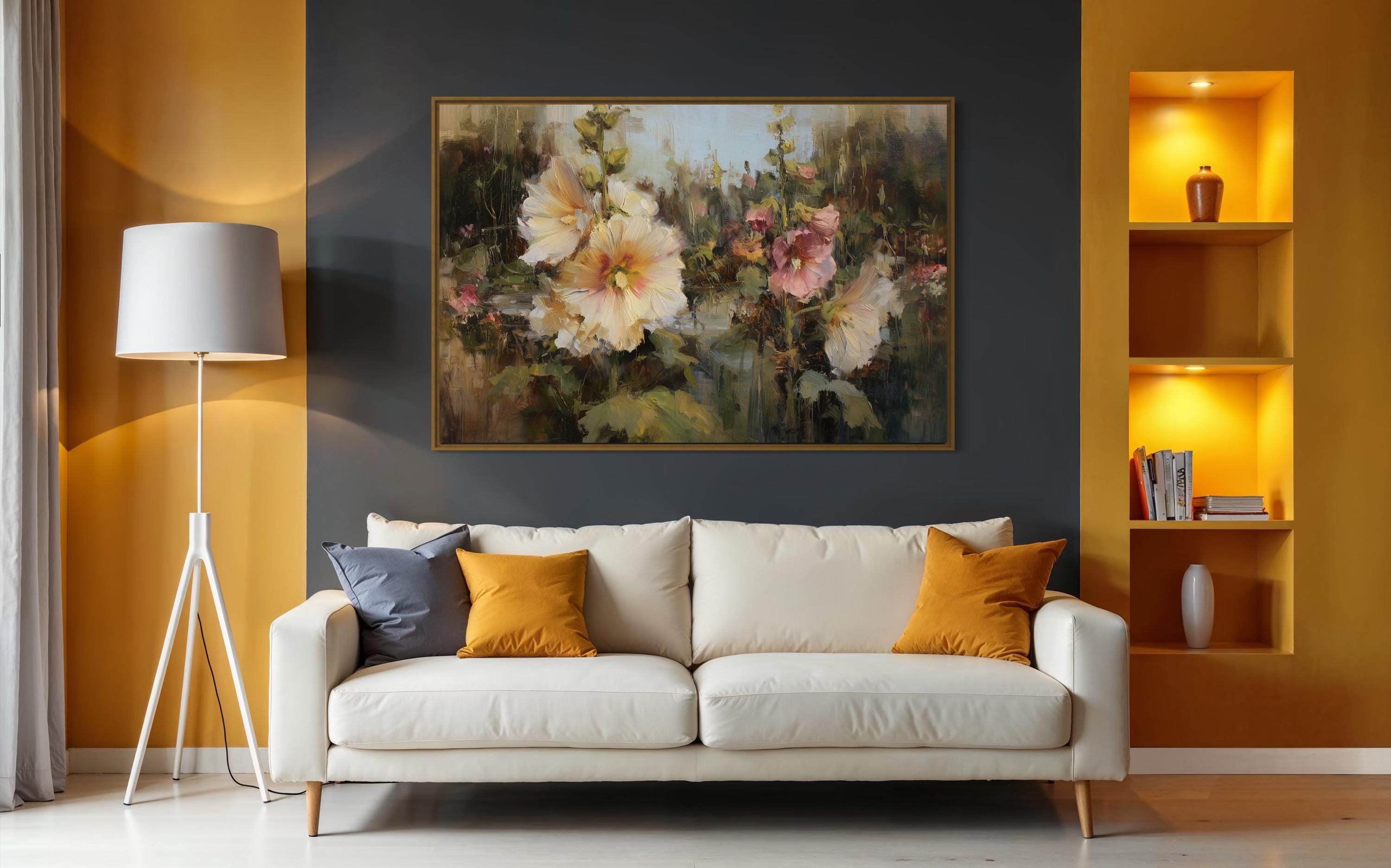 Romantic Hollyhocks Art Print – Impressionist Floral Wall Art