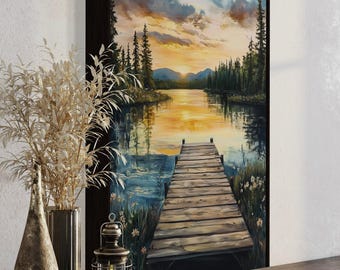 Tableau Sunset Lake Summer – Art Mural Paysage – Toile Ou Encadré Au Choix