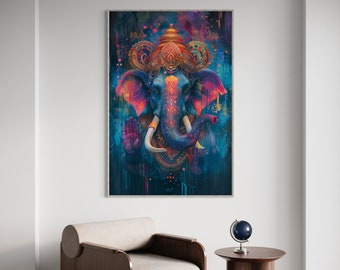 Vibrant Ganesha Wall Art – Hindu God Print for Spiritual Decor