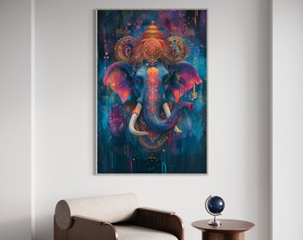 Divine Ganesha: Captivating Indian Ganesha Wall Art, Vibrant Hindu God Wall Decor for Yoga Studio Decor and Spiritual Environments