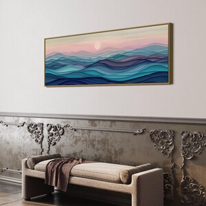 Stylized waves in soothing dusk hues, where serene blues meld into soft pinks, encapsulating the peaceful embrace of the evening by the sea.