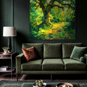 The old oak stands regal and enduring, its twisting branches like wise, outstretched arms, cloaked in a tapestry of sun-kissed leaves, creating a serene sanctuary of nature's timeless beauty.