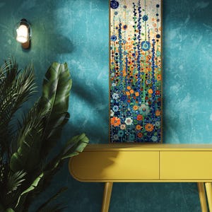 Enchanted Blooming Garden - Tall Vertical Abstract Flower Art, Colorful Wild Flower Print for Narrow Wall Art