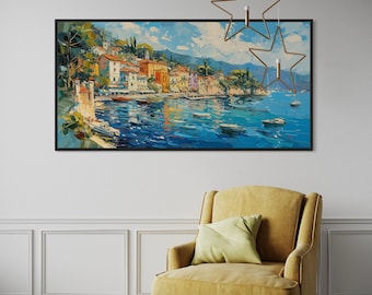 Amalfi Küste Meer Leinwand Druck - Abstrakte mediterrane Segelboot Kunst