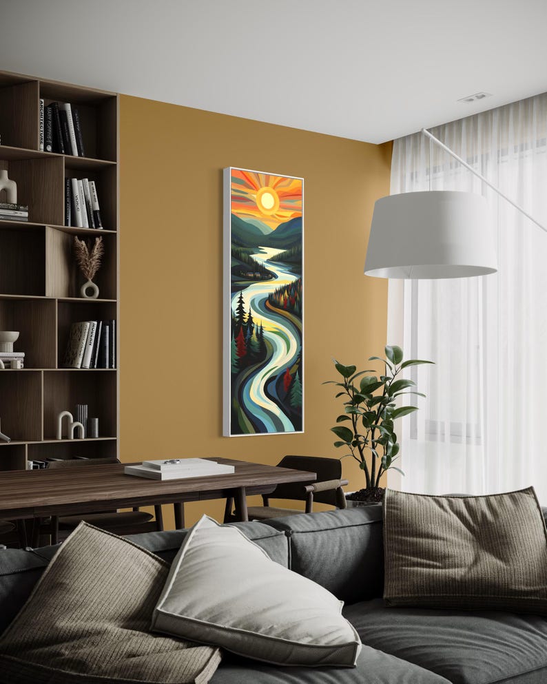 Colorful River Landscape Print – Abstract Forest Sunset Wall Art ...