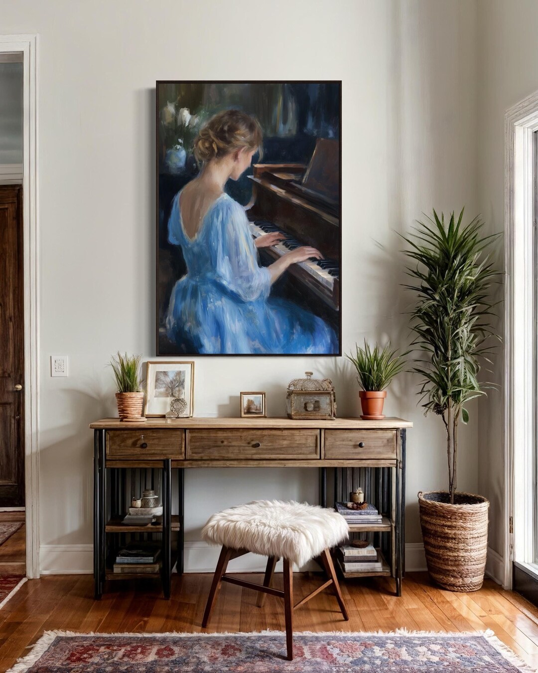 Elegant Piano Wall Art - Graceful Woman Playing Piano Canvas Print With ...
