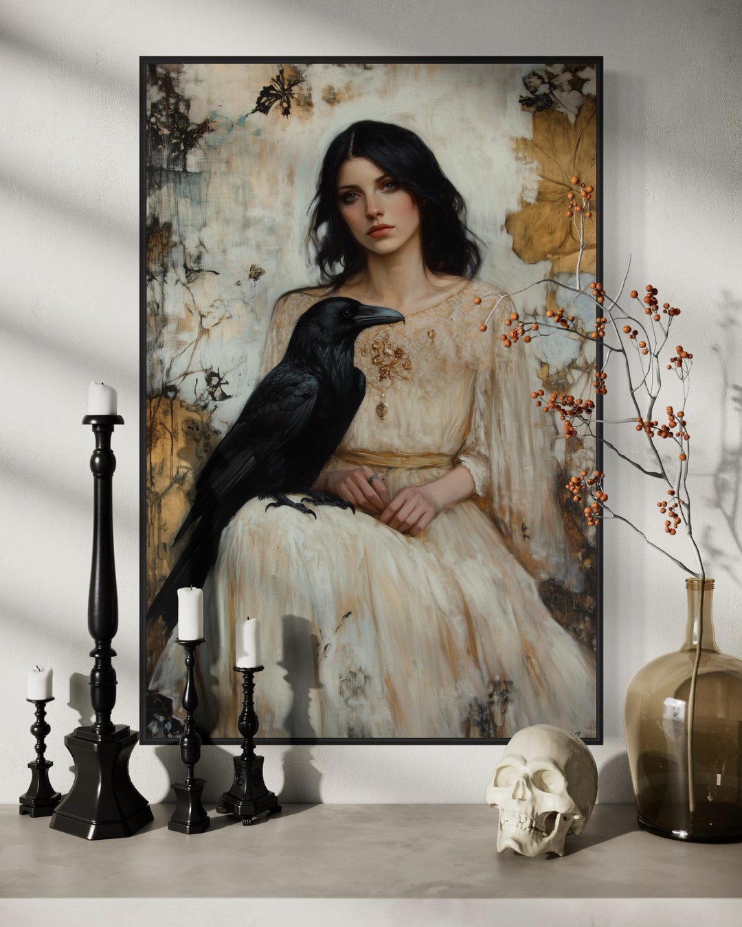 Gothic Raven Art - Elegant Woman Canvas Print With Mysterious Flair ...