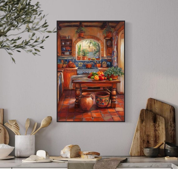 Mexican Kitchen Canvas – Rustic Wall Decor, Colorful Spanish Style Art Print for Cozy Farmhouse, Dining Room, or Hacienda Home