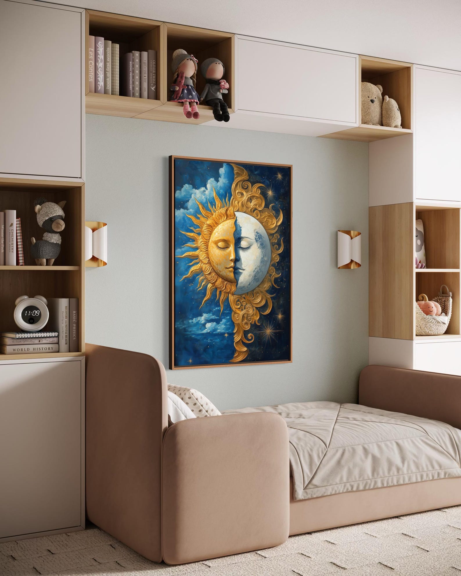 Sun and Moon Wall Art – Celestial Face Print, Boho Spiritual Home Decor ...
