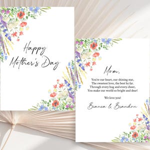 Wildflower Bouquet Mother's Day Card Printable Template DIY Mother's Day Card Wildflower Card  Editable Watercolor Card For Mothers Day MD10