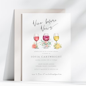 Vino Before Vows Bridal Shower Invitation Template, Vineyard Bachelorette Party Invite, Wine Tasting Wedding Shower Invitation, MCP BRD 3