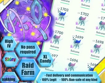 Pokemon go Raid & Catch - Shadow Suicune - Shiny - XL Candy - Pass inclus