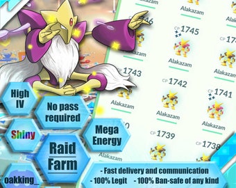 Pokemon go Raid & Catch - Mega Alakazam - Shiny -  Mega Energy - XL Candy - Passes included