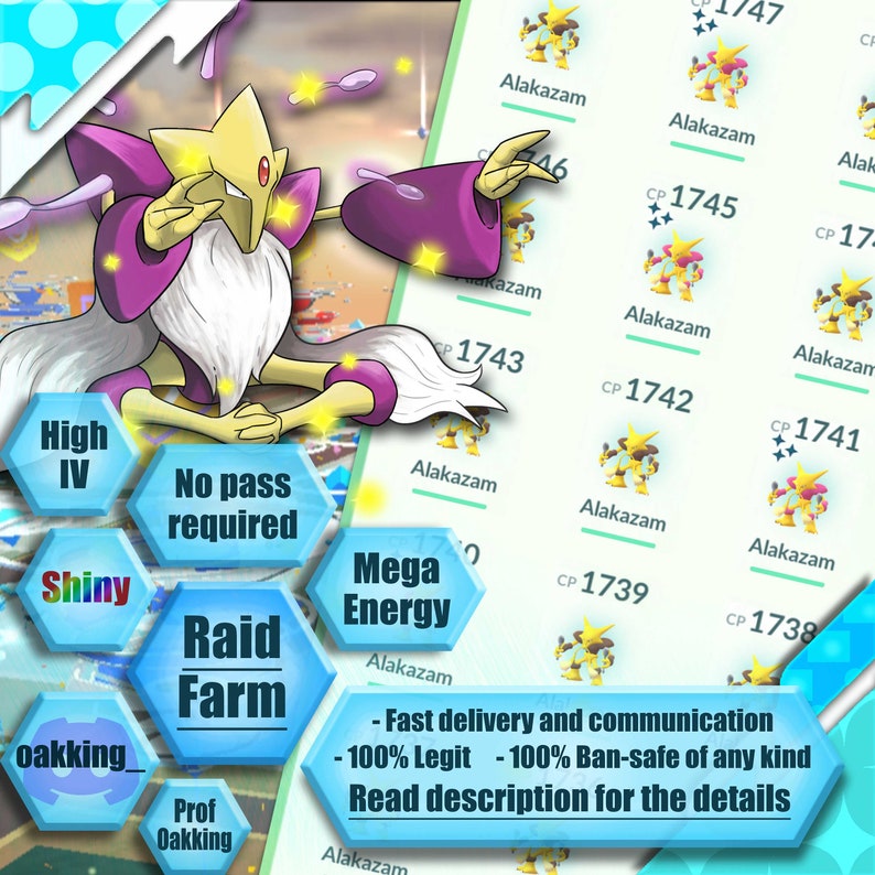 Pokemon go Raid & Catch Mega Alakazam Shiny Mega Energy XL Candy Pass inclus image 1