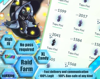 Pokemon go Raid & Catch - Tapu Fini - Shiny - XL Candy - Passen inbegrepen