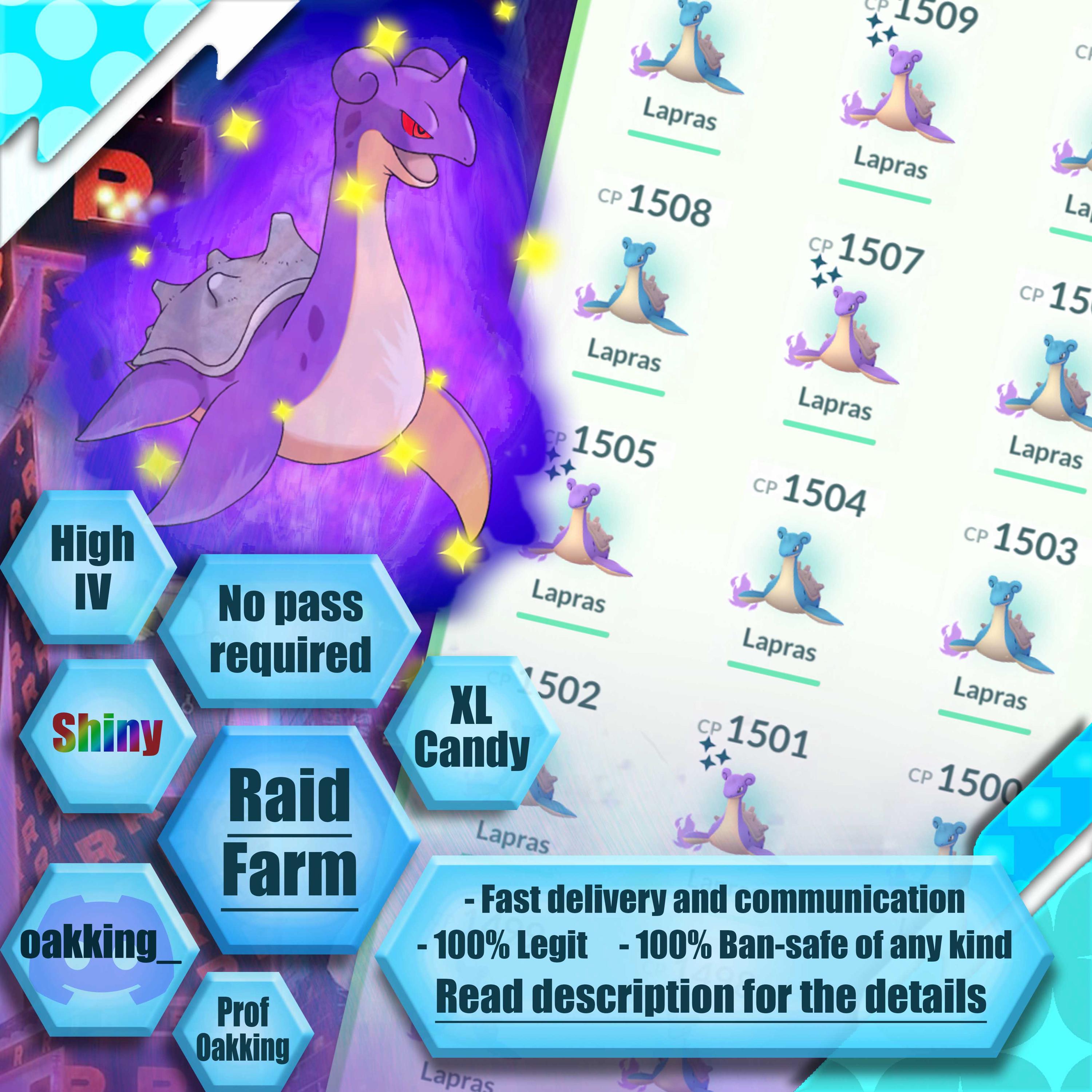 Pokemon go Raid & Catch - Shadow Magnemite Cyndaquil Murkrow Spoink Lapras Piloswine Gurdurr  - Shiny - XL Candy - Passes included