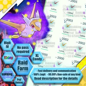 Pokemon go Raid & Catch - Shadow Latias - Shiny - XL Candy - Passen inbegrepen