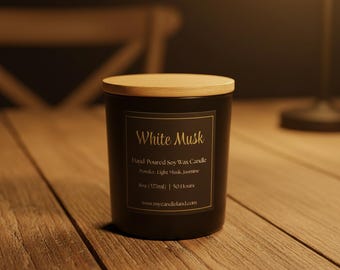 Świeca White Musk: puder, lekkie piżmo i jaśmin, ręcznie odlewany wosk sojowy