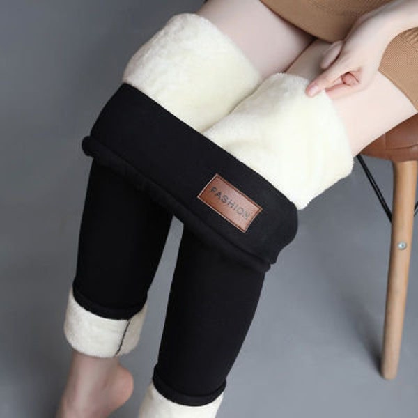 Femme-Leggings-d'hiver-Coton-Velours-Collants-thermiques-avec-pantalon-en-polaire Noir, Gris-Élastique