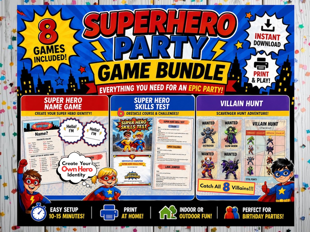Super Hero Party Game Bundle Printable Kids Party Activity Obstacle — free download