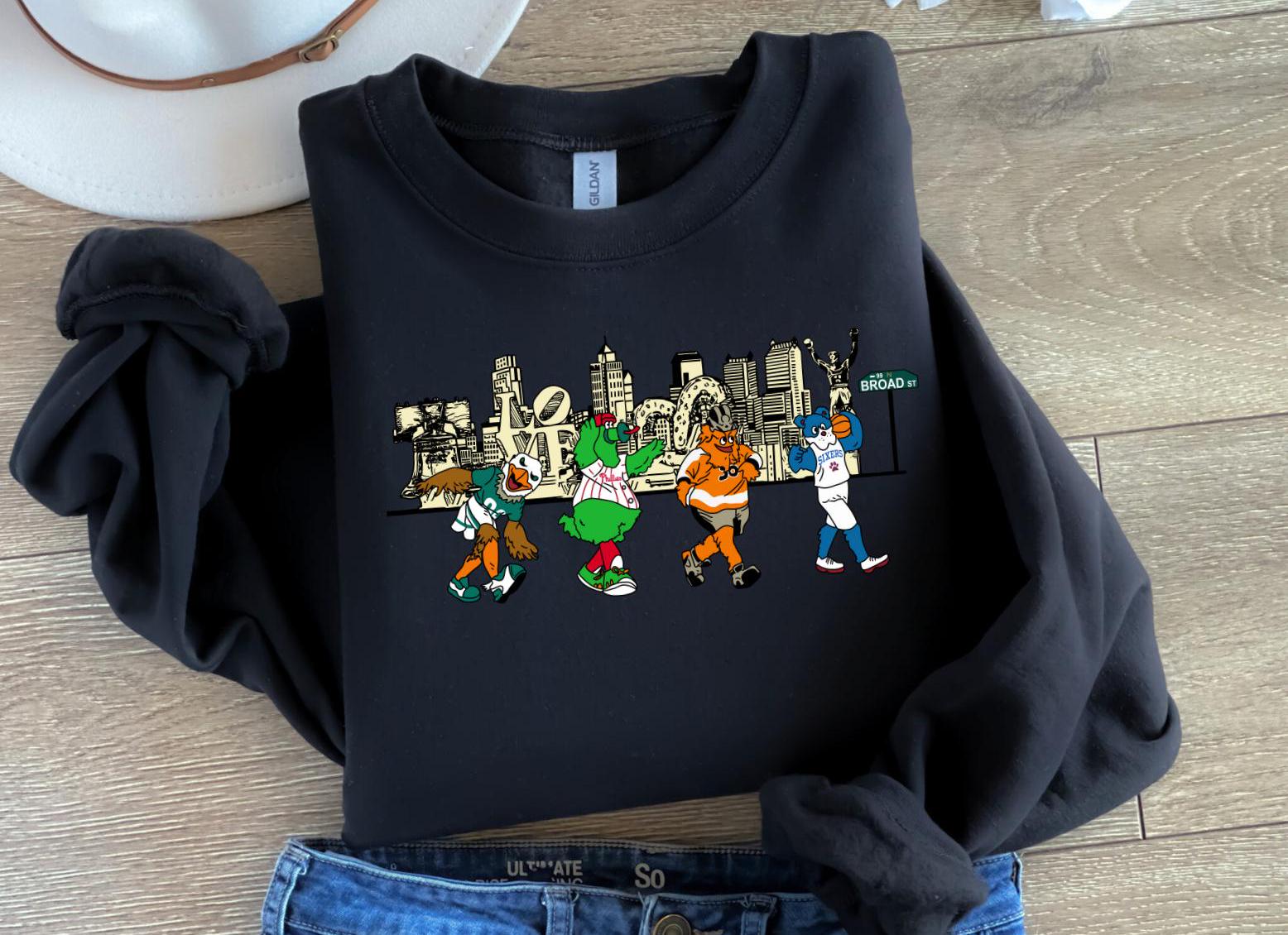 Philly Mascot Crewneck| Broad Street Hoodie| Philadelphia Skyline Shirt| Sports Tee| Eagles | Flyers | Sixers | Phillies |  Philly Favorites