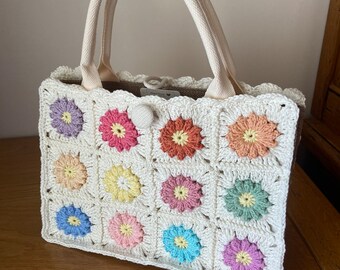 Sac cabas crochet granny - tons pastels