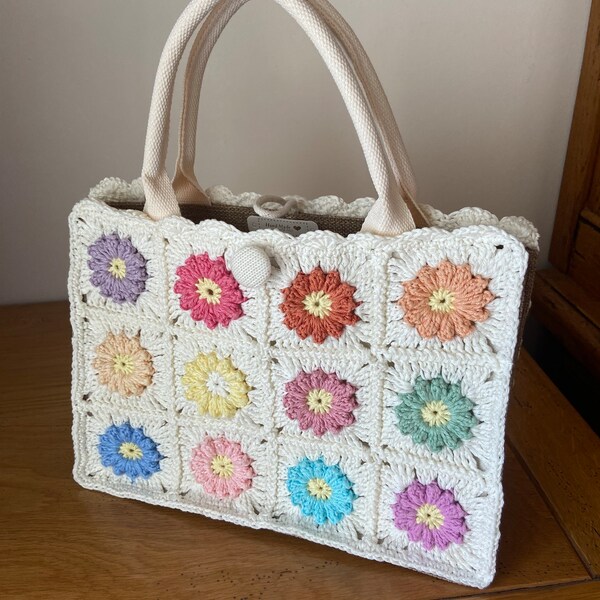 Sac cabas crochet granny - tons pastels