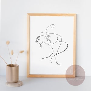 Custom One-line Art from your photo, personalized minimalist wall art, continuous one line drawing design, family, pet, couple illustration